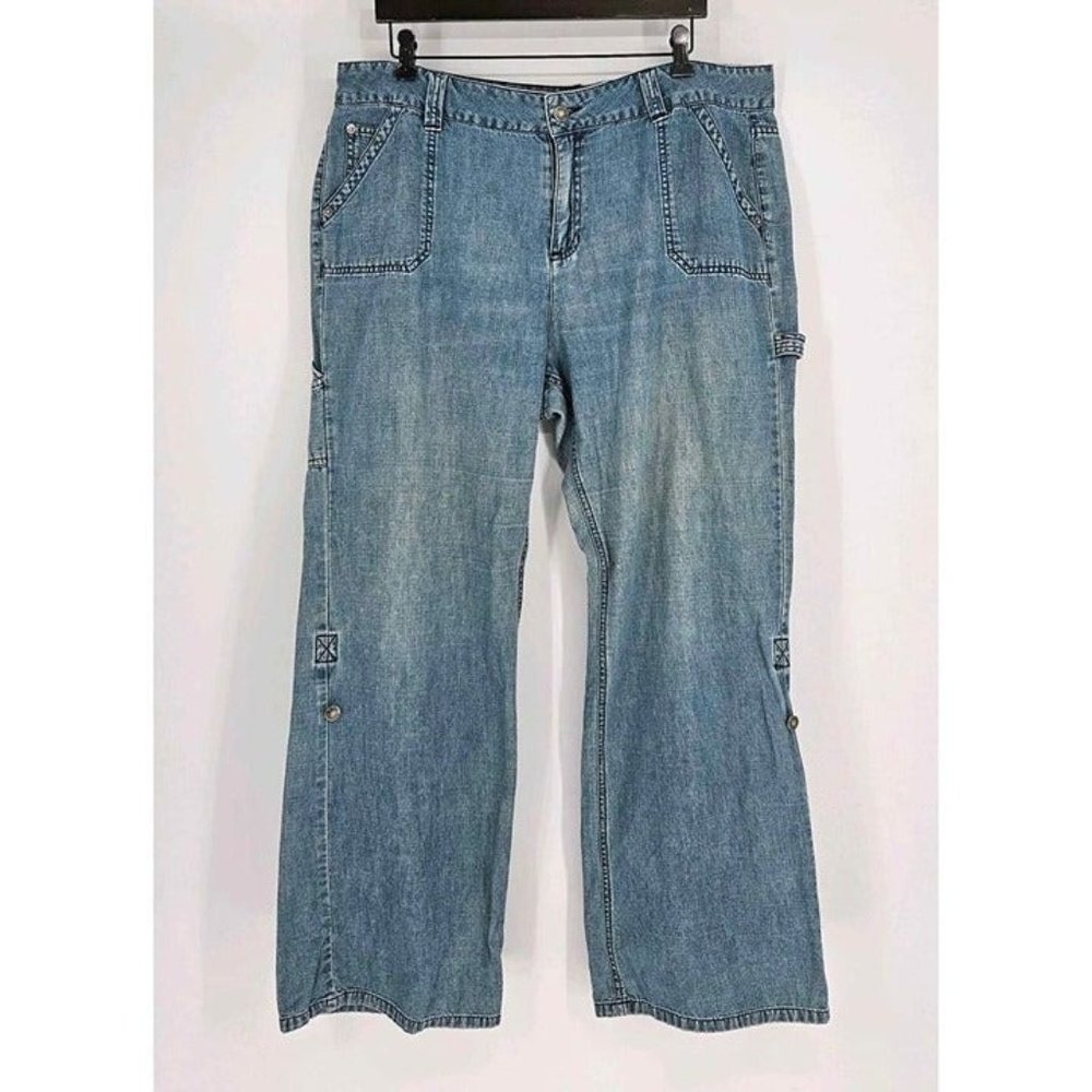 Route 66 Original Clothing Co Womens Wide Leg Med Wash Carpenter Jeans Size 18W